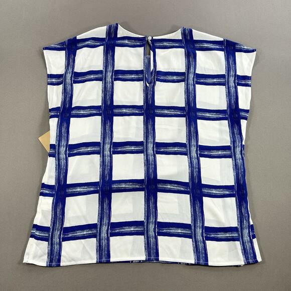 Halogen Tunic Blue Brushed Plaid Sleeveless Round Neck Women's Medium - Picture 2 of 5